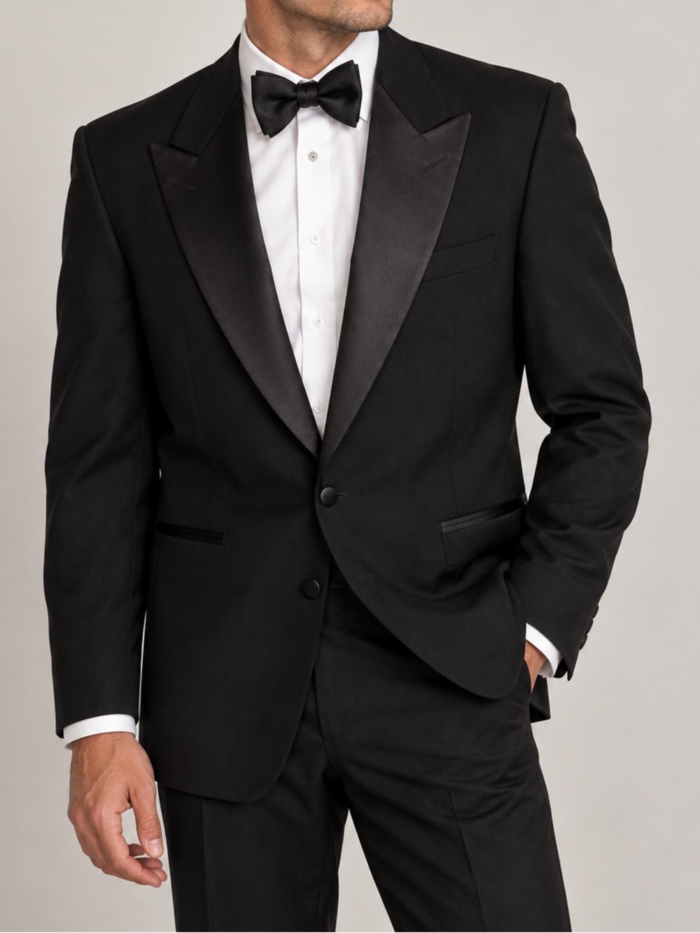 Oscar de la Renta Mens 46R Black Tuxedo Dinner Jacket Satin Peak Lapel